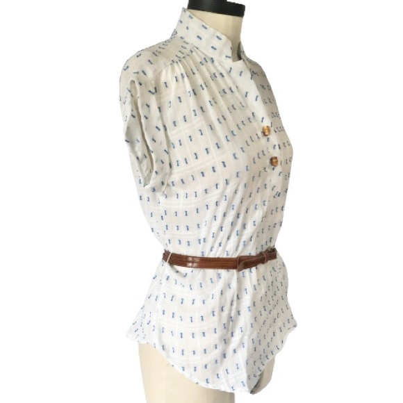 Vtg 80s Gauzy Textured Cap Sleeve Windowpane Tunic - Picture 7 of 17